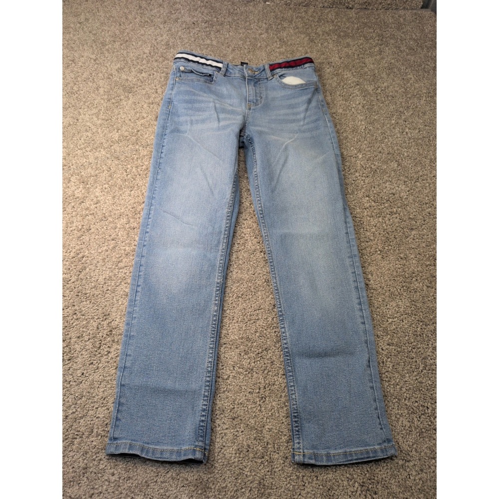 Tommy Hilfiger Boys Light Wash Straight Leg Stretch Denim Jeans Size 10 Stripe